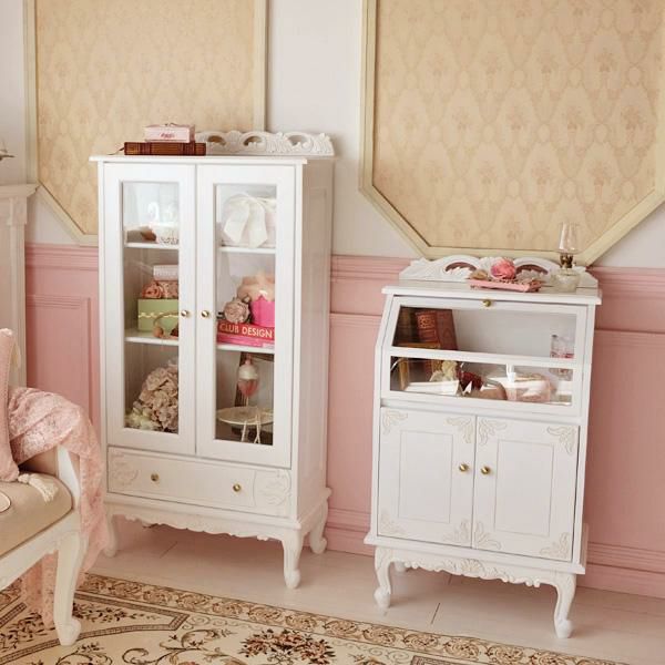 直送】アンティーク風ガラスキャビネット大/Noble（ノーブル）シリーズ