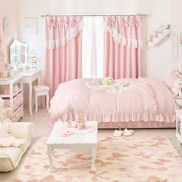 Little Rooms カラーシフォンカーテン2倍ひだ 100×200（ティアラリボン 
