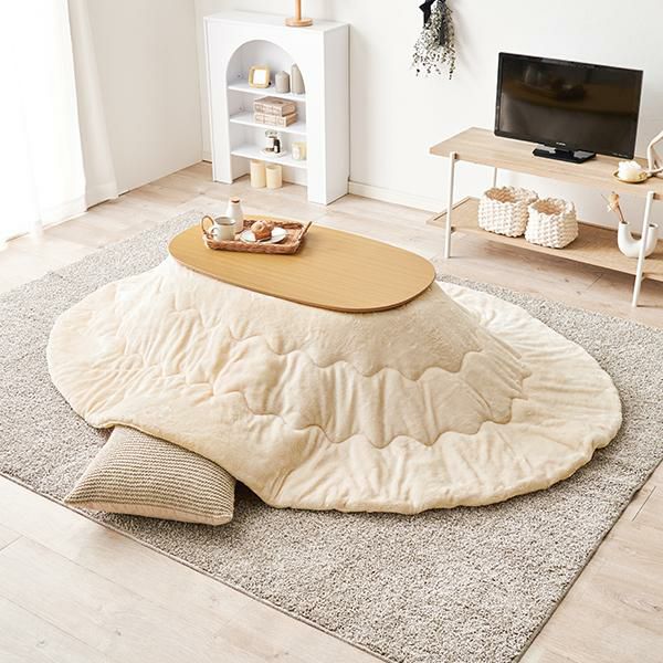 こたつテーブルセット 2点セット こたつ こたつセット 1人用 楕円形 こたつ布団 こたつテーブル カルミナ メレンゲ ナチュラル/ホワイト 直送】こたつ2点セット(楕円形)/カルミナテーブル＆メレンゲタッチ布団