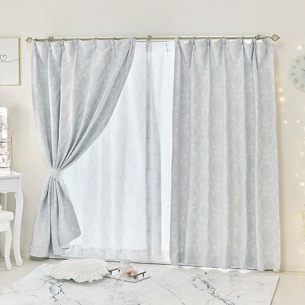 2枚セットパープルリボン&リボンのレースのカーテン hakobunecurtain_bx05805