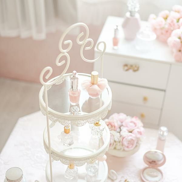 ❤️天使・ロマンティック好きさんに❤️天使と鳥モチーフのフィレレース ディスプレイ3段トレイ(フレンチアイアン)｜かわいいお姫様インテリア