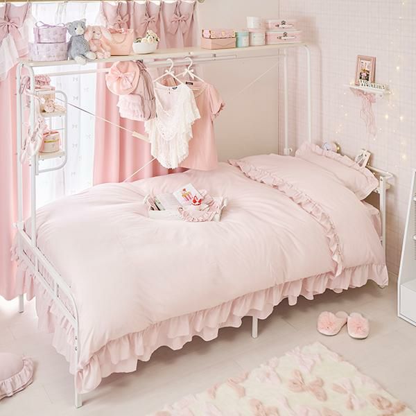 フリル布団カバー4点セット(セミダブル・ピンク)【ラッピング対応可能