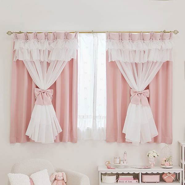 ロマプリ カーテン 2枚組 ティアラジャカード遮光カーテン(幅100×丈135・2枚組)/ピンク