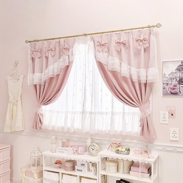 ティアラリボン2WAY遮光カーテン/レースカーテンセット(幅100×丈135・4